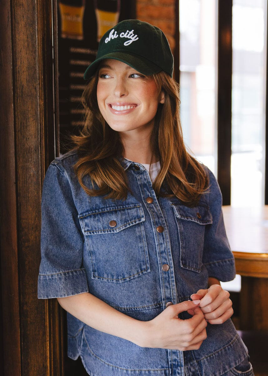 Chi City Cursive Dad Hat - Green | Alice & Wonder