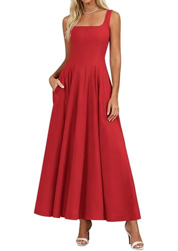 PRETTYGARDEN Cocktail Dresses for Women Formal 2026 Summer Sleeveless A Line Long Flowy Spring Wedding Guest Party Midi Dress (Red,Large) | Amazon (US)
