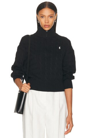 Polo Ralph Lauren Quarter Zip Pullover in Black | FWRD 