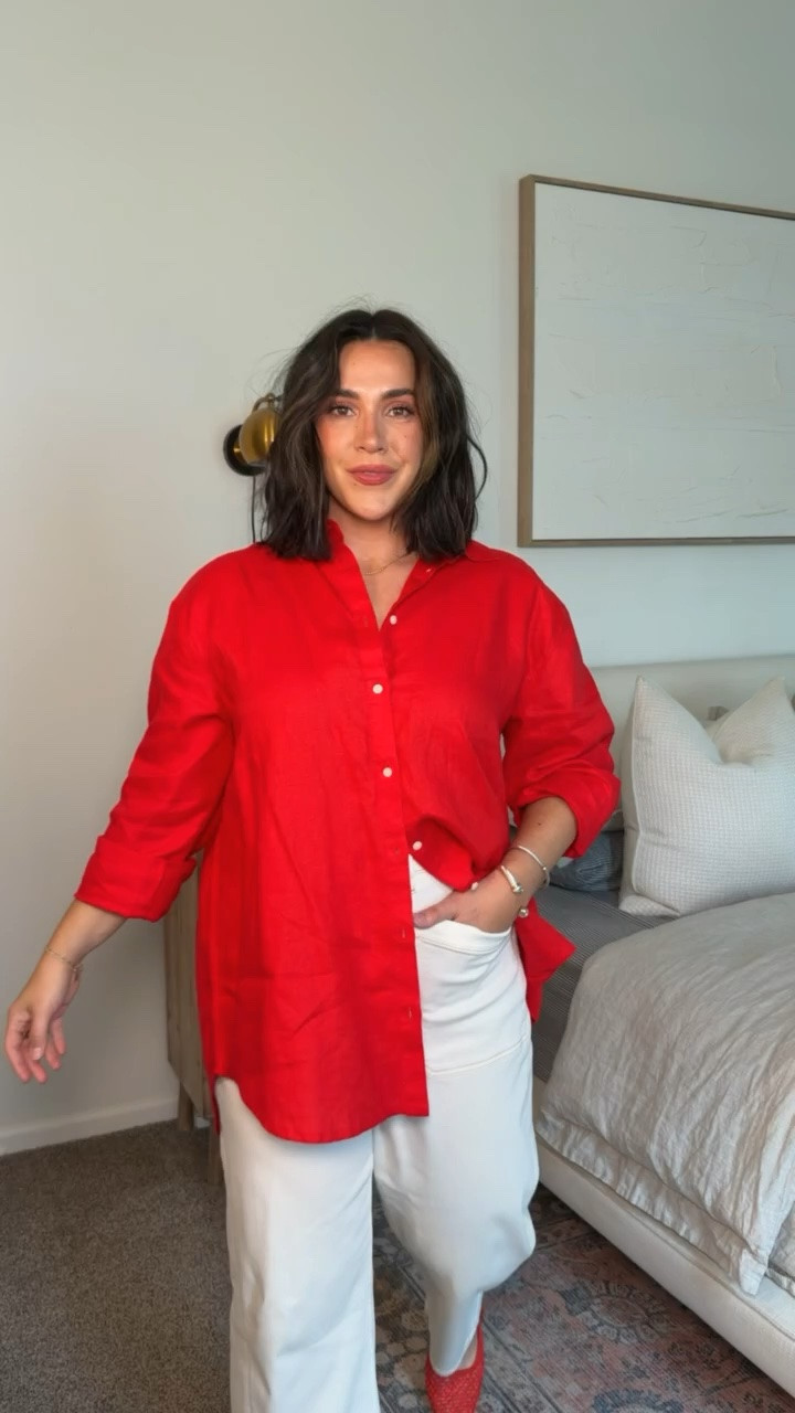 Comfy business casual look with a pop of red, I love these spanx pants for workwear/teacher outfits. L petite

#LTKootd #LTKMidsize #LTKSeasonal