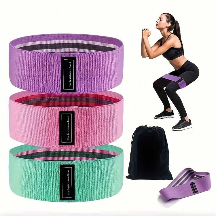 3-Pack Leg And Hip Lift Resistance Bands - High Elasticity Canvas Material, Multi-Layer Tension, Used For Hip Lift, Squats, Fitness Training | SHEIN