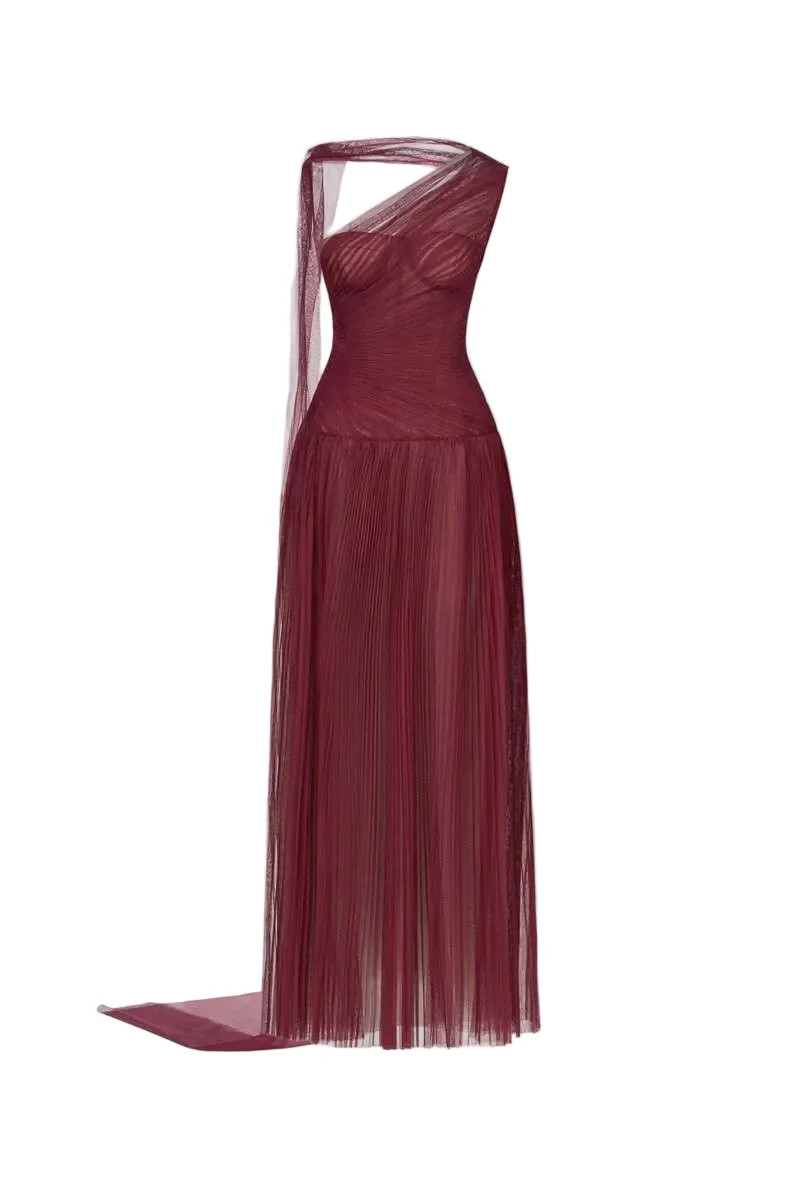 BORDEAUX DRAPED MAXI DRESS | Montsand | CULT MIA | CULT MIA UK LTD