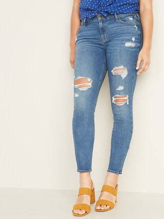 Mid-Rise Distressed Rockstar Super Skinny Jeans for Women | Old Navy (US)