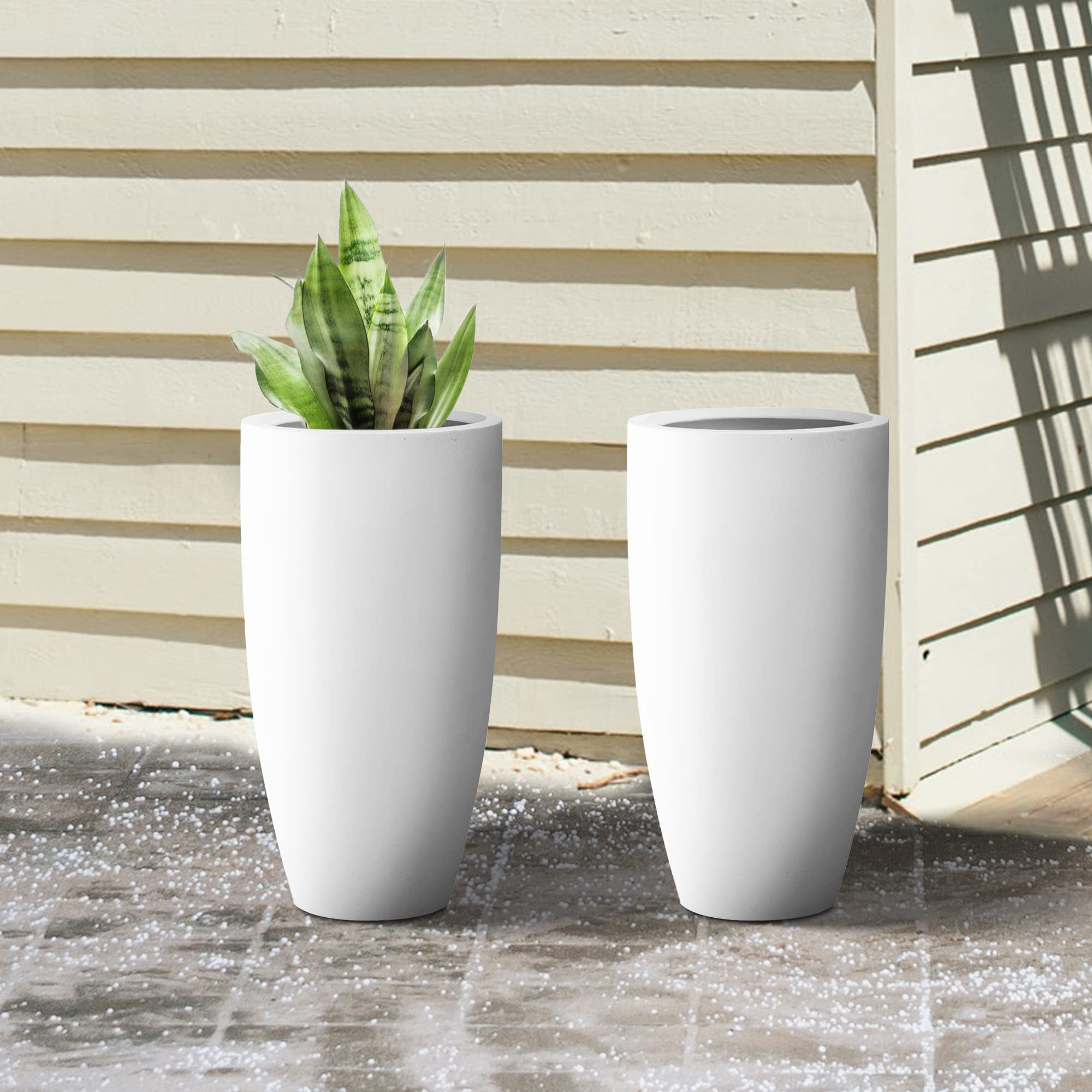 Kante 23.6" H Pure White Concrete Tall Planters (Set of 2), Large Outdoor Indoor Decorative Plant... | Amazon (US)