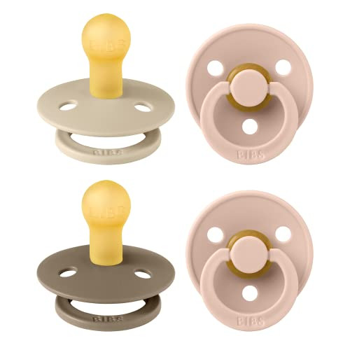 BIBS Pacifiers - Color 4 Pack | Round Nipple Baby Pacifier | BPA Free Natural Rubber Latex Soother | Made in Europe | Size 0-6 Months | Pink Colors | Amazon (US)