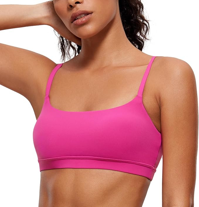 CRZ YOGA Womens Butterluxe Adjustable Spaghetti Strap Sports Bra - Scoop Neck Wireless Padded Bra... | Amazon (US)