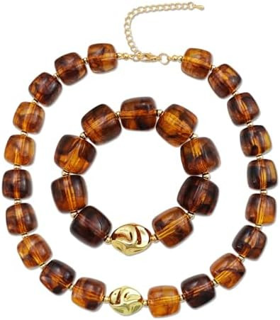 Summer Beach Colorful Chunky Necklaces for Women, Acrylic Beads Necklace Bracelet Jewelry Set Tre... | Amazon (US)