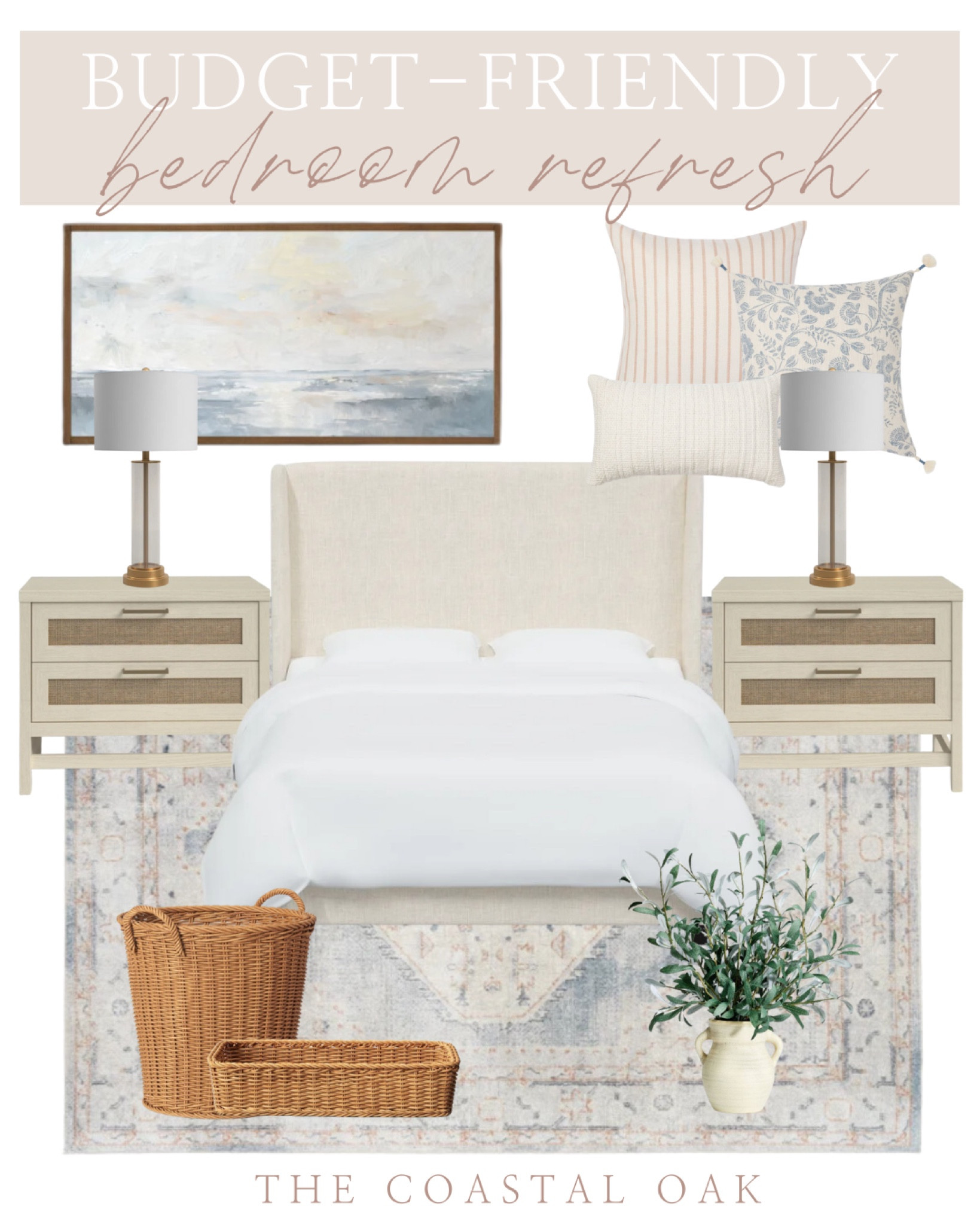Budget friendly bedroom refresh

Coastal bedroom guest bedroom master bedroom Inspo neutral primary bedroom makeover blue green tan white cream upholstered bed 

#LTKsalealert #LTKhome #LTKstyletip