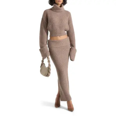 Manière De Voir Lyra Knit Maxi Skirt with Foldover in Taupe at Nordstrom, Size X-Small | Nordstrom