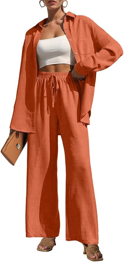 Lepunuo 2 Piece Outfits for Women Casual Wide Leg Pants Sets Tracksuit | Amazon (US)
