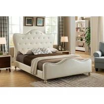 Best Master Furniture Angela Upholstered Tufted Faux Leather Platform Bed Queen Ivory | Walmart (US)