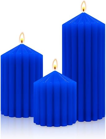 Blue Handmade 2.75×3"/4"/6" Decorative Pillar Candles | 3 Pack Fat Candles, Long Lasting Burning... | Amazon (US)