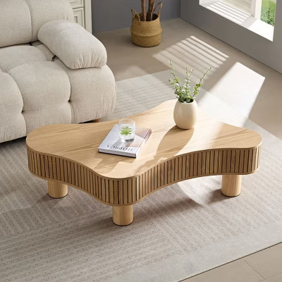 43”W  Modern Coffee Table Center Table Cocktail Table with Sturdy Pedestal, Wooden Small and Irregular-Shaped, Natural-ModernLuxe | Target