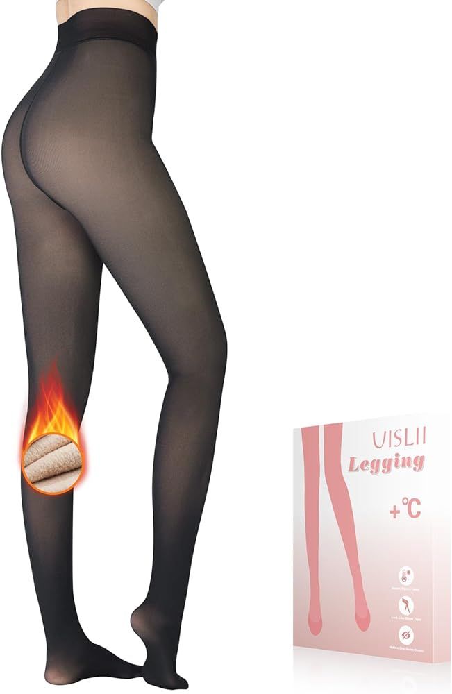 UISLII Fleece Lined Tights Women, Warm Pantyhose leggings Women,Fake Translucent Thermal Skin Col... | Amazon (US)