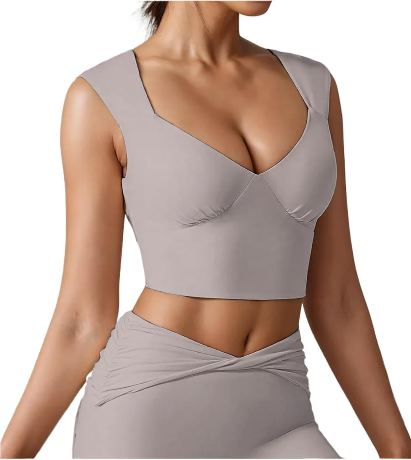 Women's Sexy Sleeveless Deep V Neck Corset Cami Top with Built-in Bra Workout Yoga Crop Top for Women | Amazon (US)