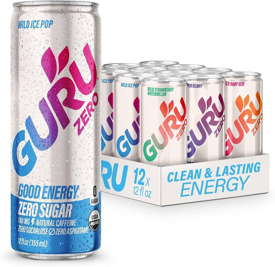 GURU ZERO SUGAR Organic Energy Drinks Variety Pack, Clean Energy Drink with Plant Based Natural C... | Amazon (US)