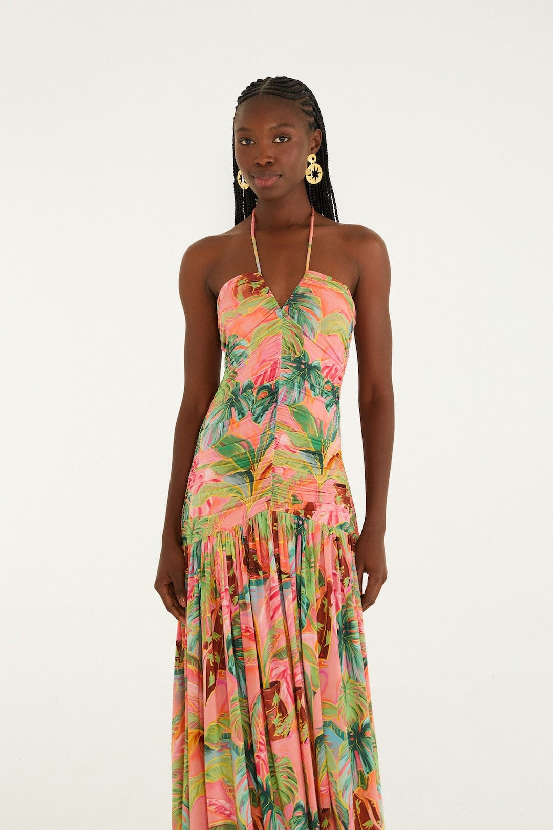 Soft Pink Pool Time Ruched Sleeveless Midi Dress | FARM Rio | FarmRio (US)