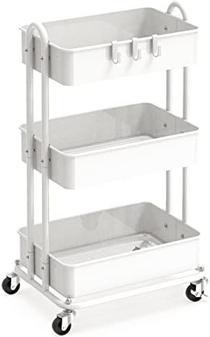 Simple Houseware 3-Tier Heavy Duty Metal Utility Rolling Cart, White | Amazon (US)