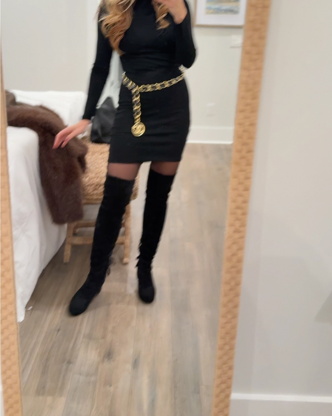 Mob Wife outfit, Little black dress, over the knee boots, Chanel belt and bag, Faux fur jacket, Amazon dress and jacket 

#LTKSeasonal #LTKFindsUnder100 #LTKFindsUnder50