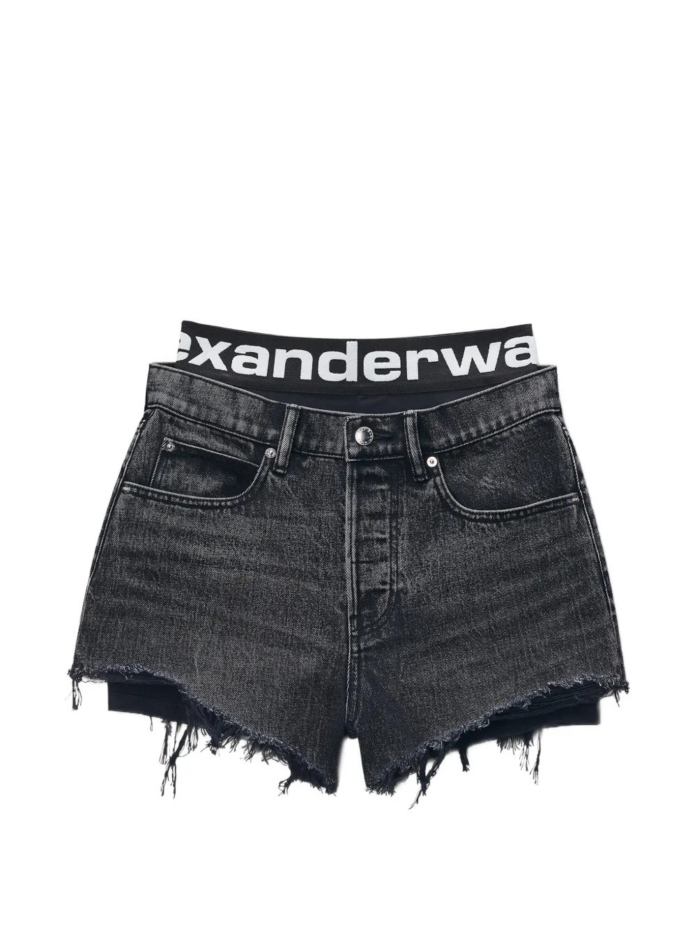 Alexander Wang logo-waistband frayed mini shorts - Grey | Farfetch Global