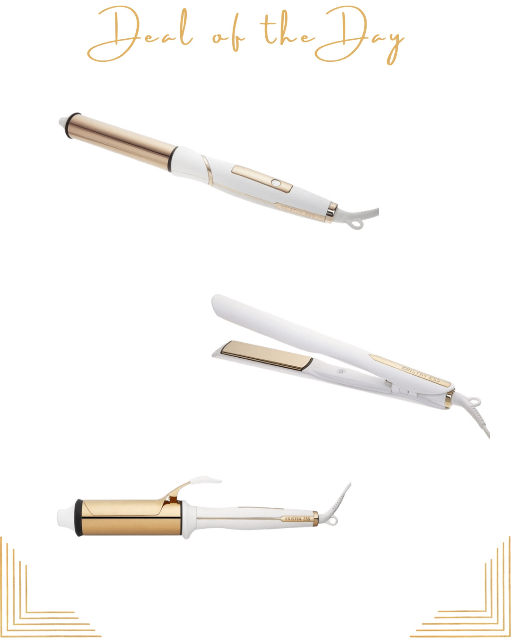 Target Deal of the Day! Kristin Ess Hair Tools & Products are 25% off! Beautiful white & gold hair tools! Also comes in black & gold! 

#LTKbeauty #LTKsalealert #LTKHoliday