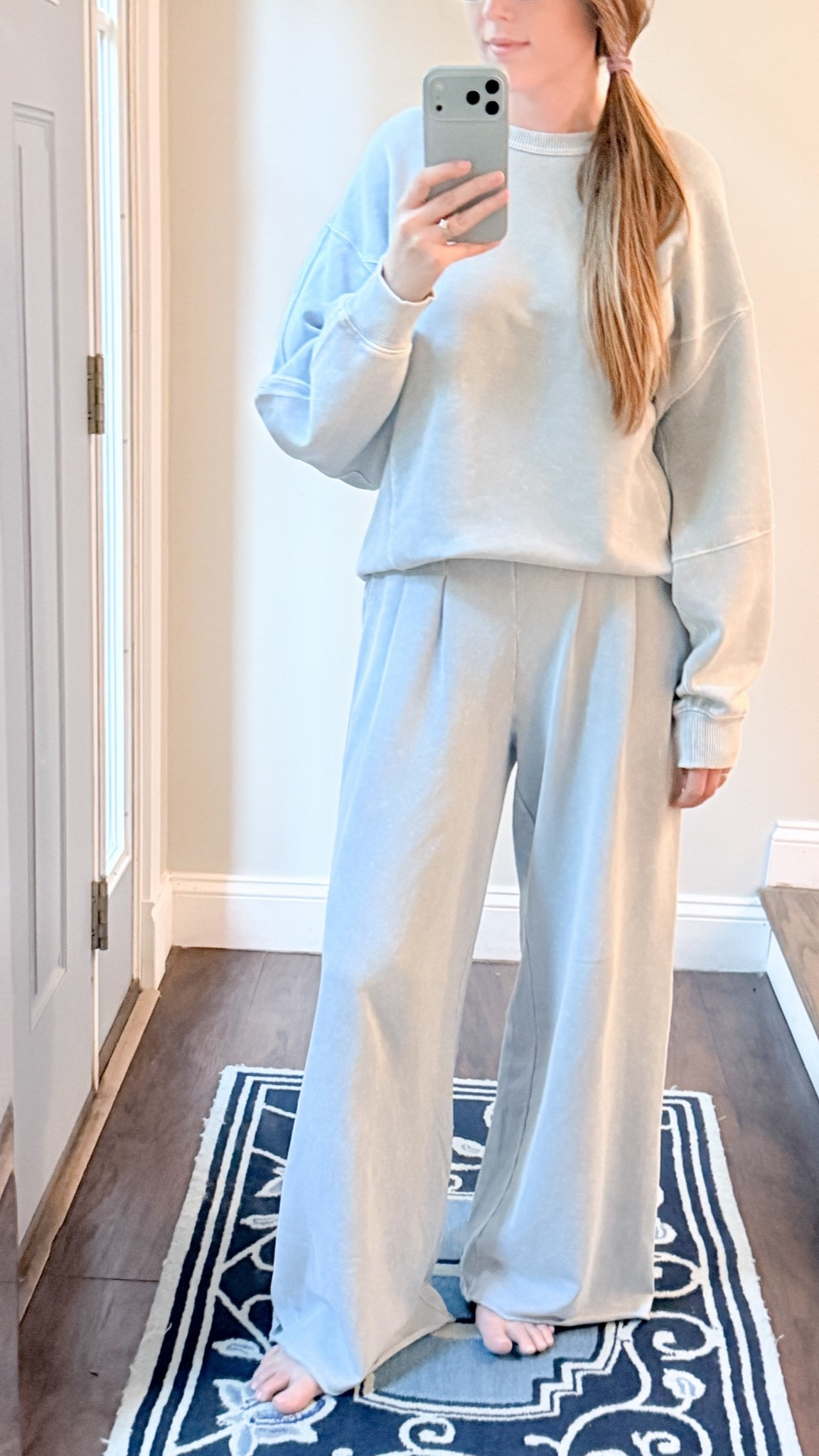 Obsessed with this new lounge set. The material is so soft, cozy, warm & breathable & the color is the prettiest light blue with a hint of white acid wash (reminiscent of denim jeans) but way more comfortable. The pants are extremely stretchy & super long, which is perfect for any tall girlies. They also have really pretty pleating & useful sized pockets. You can also mix and match with a coordinating pair of sweat shorts, an off the shoulder top & a quarter button shirt. This set is going to be perfect to wear this summer after a long pool day when you’re ready to put on cozies & soak in the ac while watching a movie. I’m 5’7” & wearing an XS.

#LTKSaleAlert #LTKgrwm #LTKTall