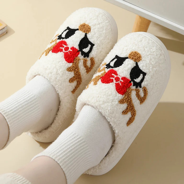 BERANMEY Christmas Reindeer Slippers for Womens Mens Plush Warm Santa Claus Slippers Fuzzy House ... | Walmart (US)