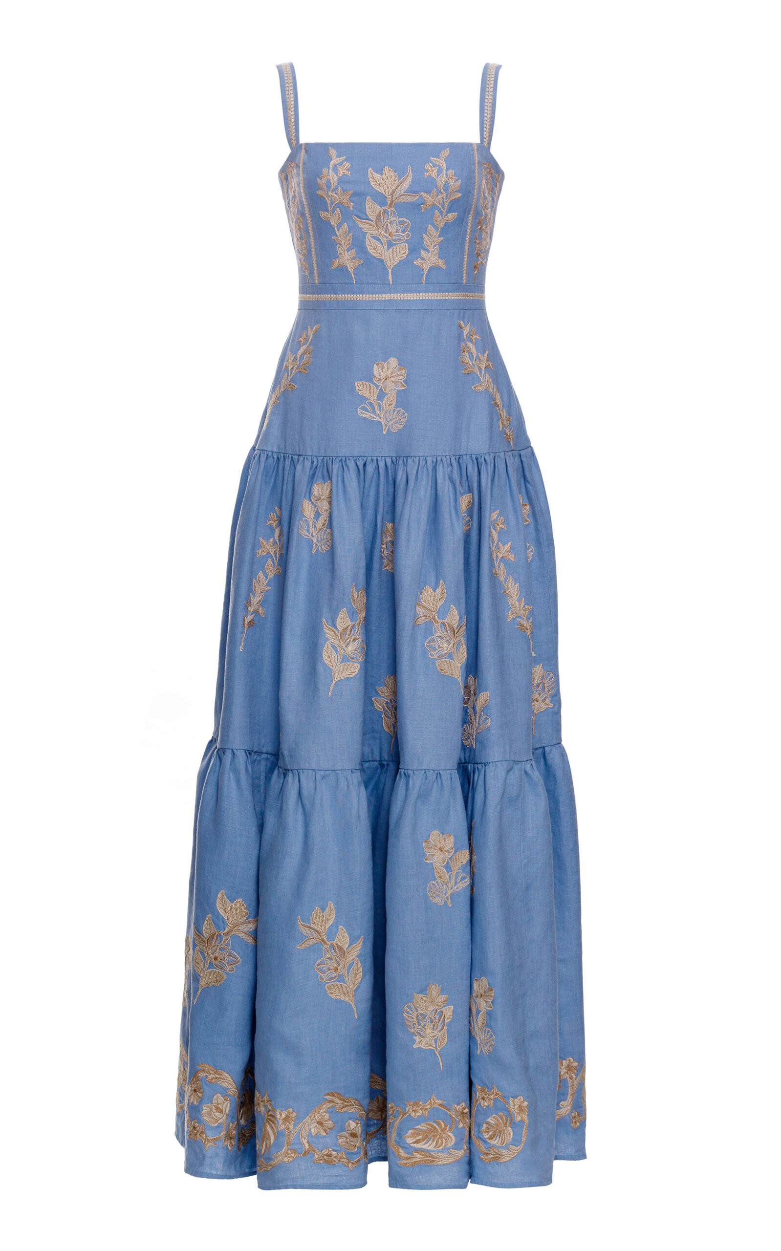 Agua by Agua Bendita - Lima Embroidered Floral Linen Maxi Dress - Blue - XS - Moda Operandi | Moda Operandi (Global)