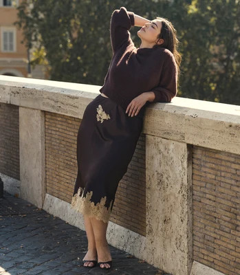 ELOWEN SKIRT -- EQUESTRIAN BROWN WITH CREAM LACE | DOEN
