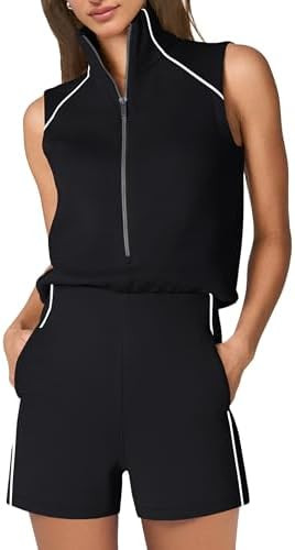SENSERISE Rompers for Womens One Piece Jumpsuits Casual Sleeveless Half Zipper 2026 Summer Vacati... | Amazon (US)