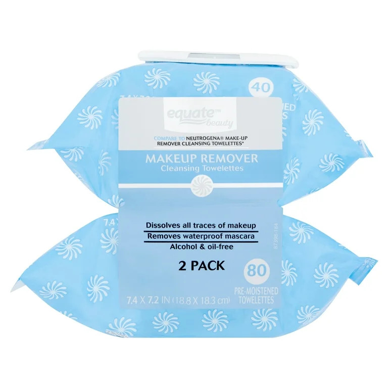 Equate Makeup Remover Cleansing Towelette Wipes by Removing Waterproof Mascara, Alcohol Free & Oi... | Walmart (US)