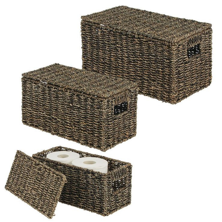 mDesign Woven Seagrass Home Storage Basket with Lid, Set of 3 | Target
