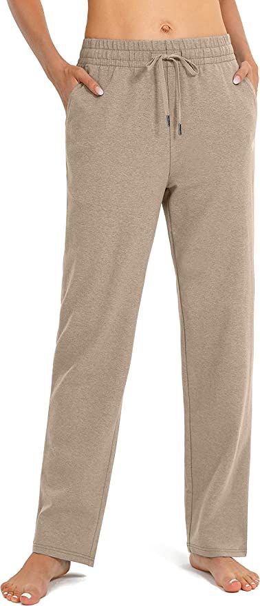SANTINY Women's Cotton Sweatpants Yoga Lounge Casual Pants Open Bottom Sweat Pants for Women with... | Amazon (US)