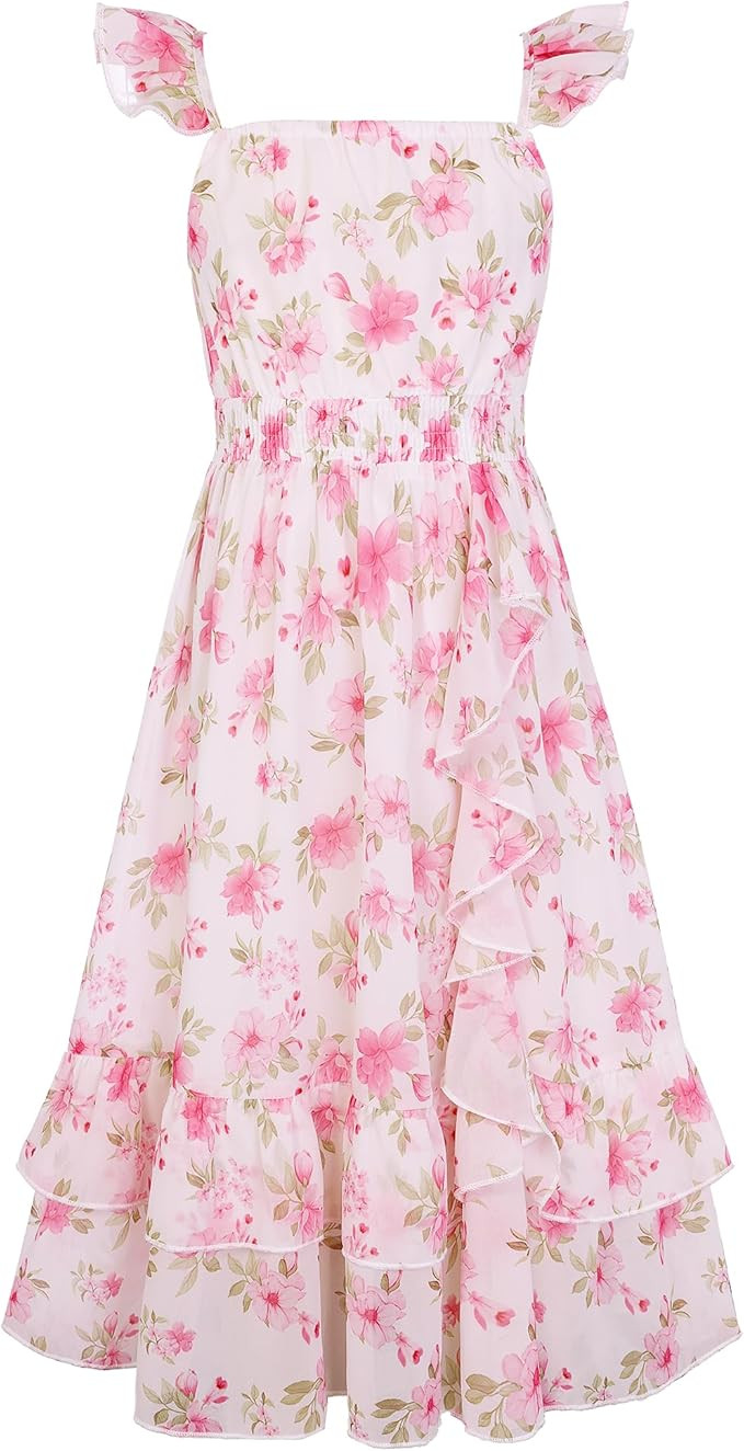 GRACE KARIN Girls Flutter Sleeve Smocked Floral Dresses, Kids Easter Spring Summer Dress, Teen Ha... | Amazon (US)