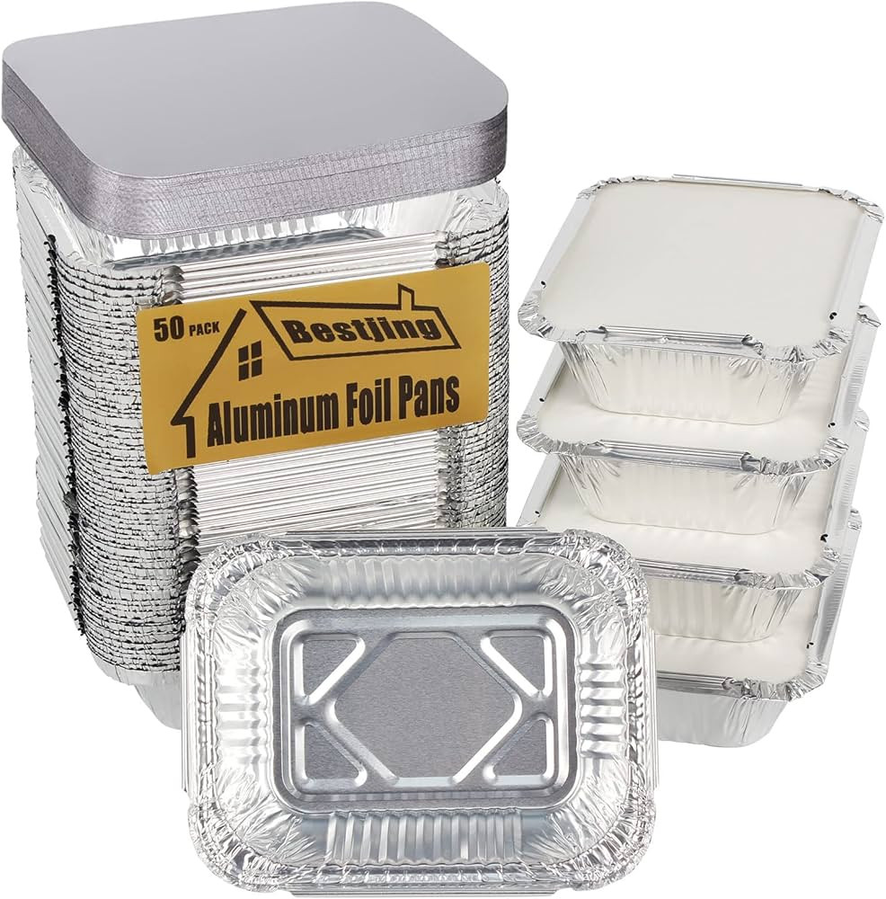 50 Pack 8 OZ/230ML Capacity Mini Aluminum Foil Pans with Cardboard Lids - Christmas Tins Takeout ... | Amazon (US)