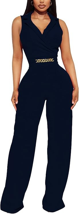 DeftSharp 2024 Women's Sexy Cocktail Party Clubwear Casual Working Rompers Club Back Zip Belt Lon... | Amazon (US)