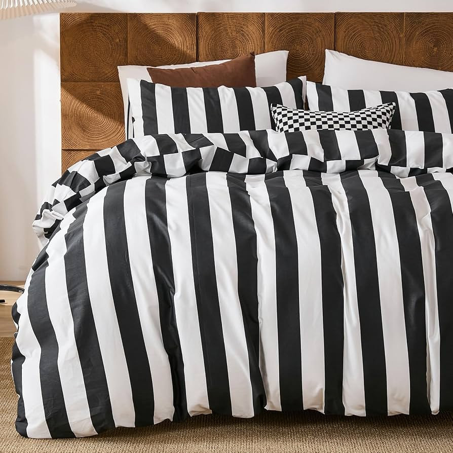 Merryword Black and White Striped Duvet Cover Set Queen Size - 100% Cotton Duvet Cover Set with Z... | Amazon (US)