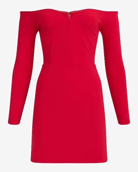 Crepe Off The Shoulder Sweetheart Long Sleeve Mini Dress | Express