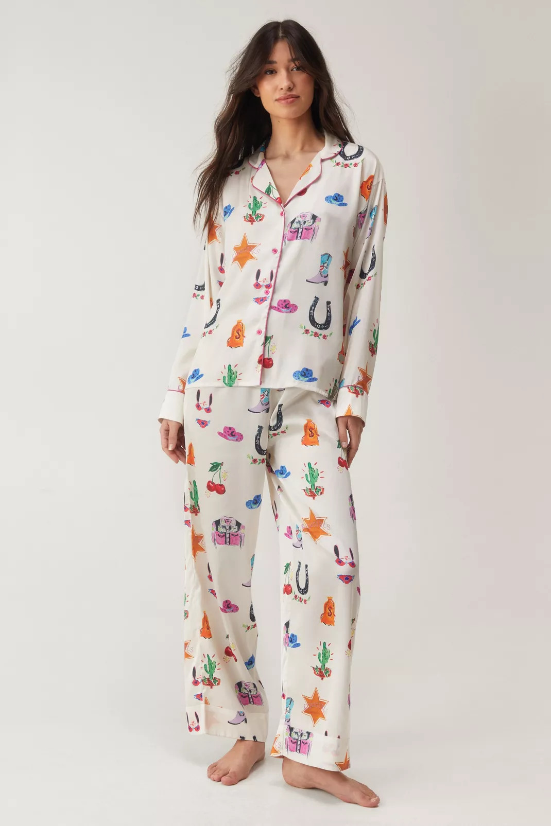 Satin Cowboy Western Pajama Pants Set | Nasty Gal US
