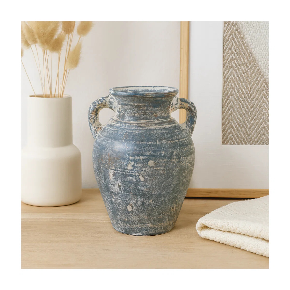 Kenith Stylish Flower Vase With Weathered Ceramic Finish - Classic Two-Handle Form Perfect For Di... | Wayfair North America