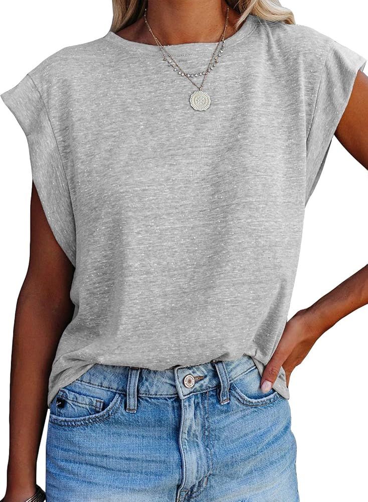 AlvaQ Womens Summer Pad Shoulder Tank Tops Casual Loose Sleeveless Shirts Tees Vest | Amazon (US)