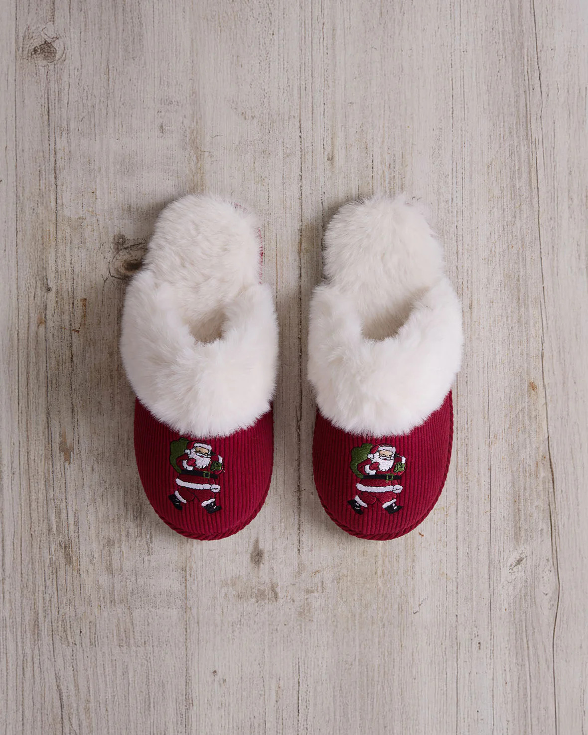 Christmas Embroidered Santa Snowball Mule Slippers | Chelsea Peers NYC