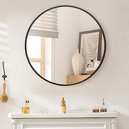 GLSLAND Circle Mirror, Black Round Wall Mirror 15.7 Inch, Round Vanity Mirror for Bathrooms, Entrywa | Amazon (US)
