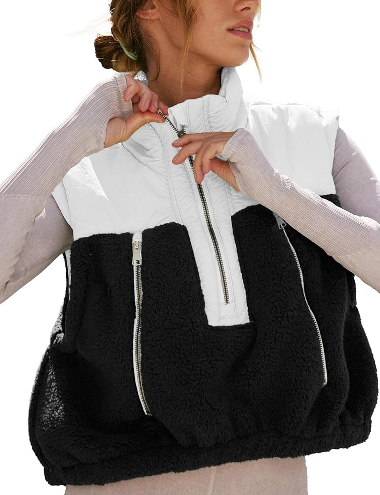 Fleece Vests for Women Half Zip Up Sleeveless Quilted Jacket Crop Puffer Vest Lightweight Padded ... | Amazon (US)