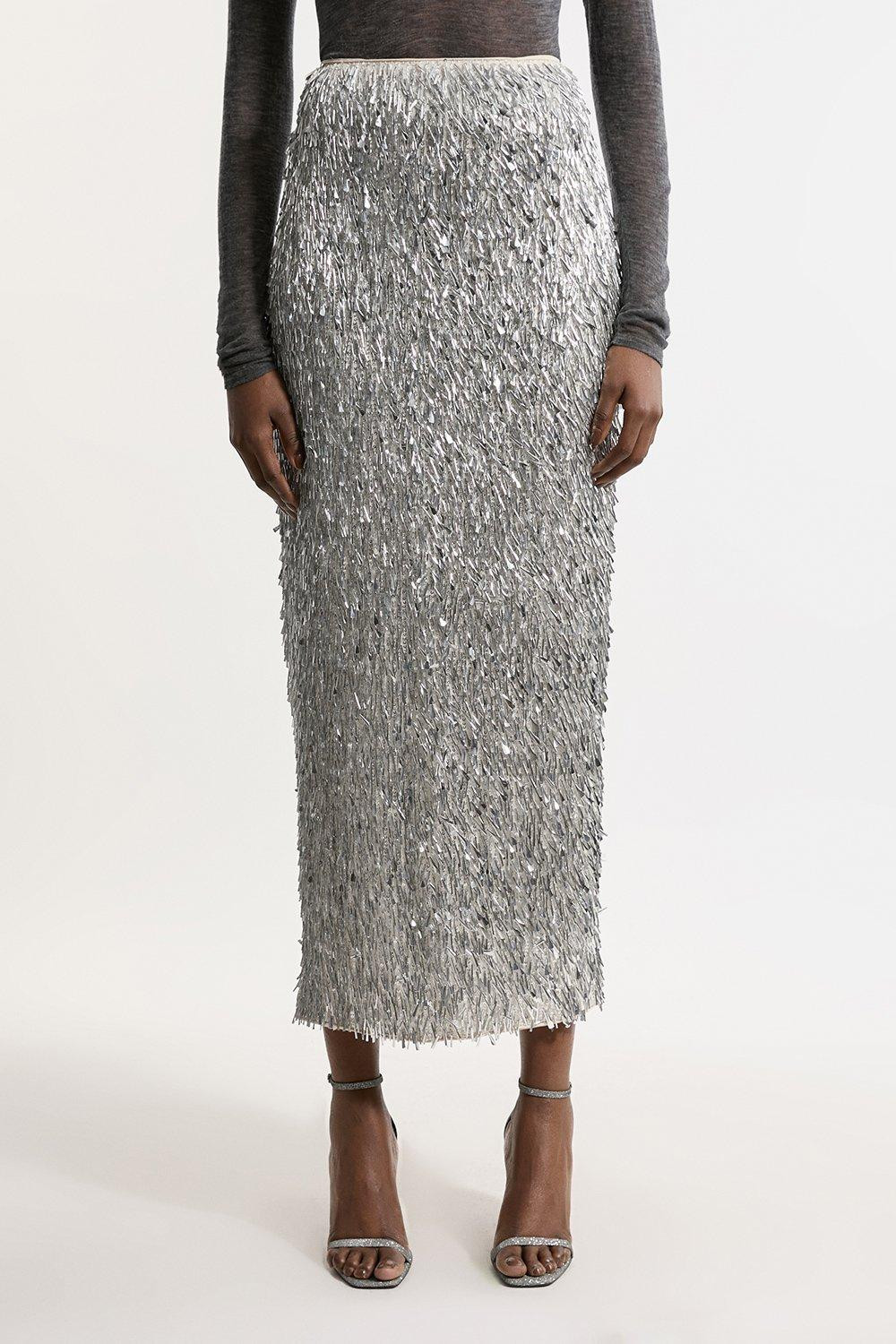 Textured Sequin Woven Maxi Skirt | Karen Millen UK + IE + DE + NL