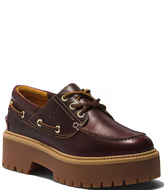 Timberland Women's Stone Street 3 Eye Leather Premium Platform Lug Sole Boat Shoes | Dillard's | Dillard's