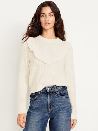 Wool-Blend Cropped Ruffle Sweater | Old Navy (US)