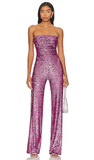 Sloane Jumpsuit in Berry | Hot Pink Sequin Jumpsuit Outfit | Holiday Strapless Jumpsuit | Jumpsuits | Revolve Clothing (Global)