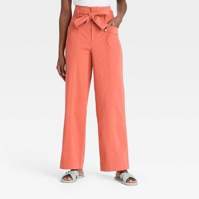 Women&#39;s High-Rise Wide Leg Paperbag Pants - A New Day&#8482; Orange 0 | Target