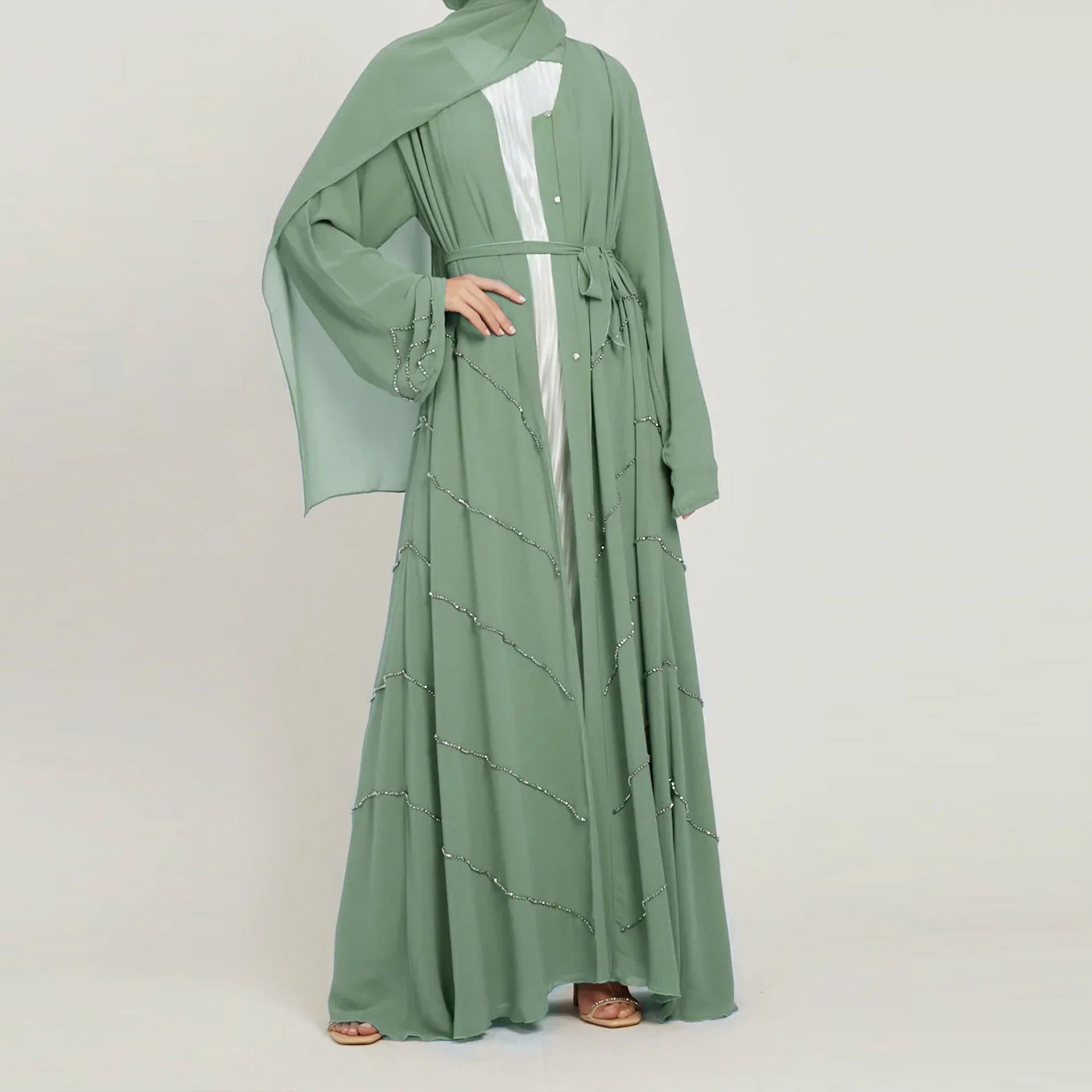 46.57€ 50% de réduction|Abaya – Kimono perlée pour femmes musulmanes, vêtements islamiques... | Aliexpress EU